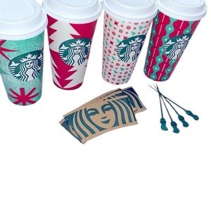 Set of 4 Starbucks paper Christmas Holiday venti cups